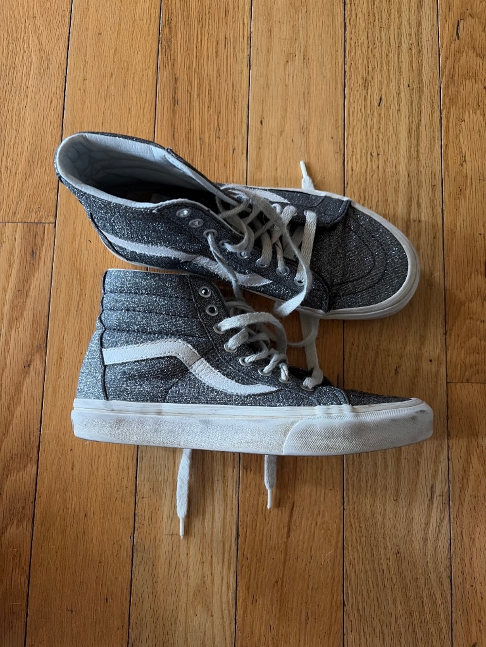 These are the Vans Sk8-Hi Reissue Lurex Glitter high-top sneakers